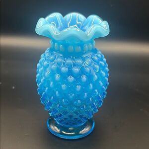 Vintage Fenton Blue Opalescent Hobnail Mini Vase